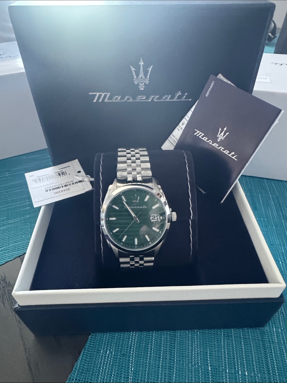 Men's Stainless Steel Watch with Green Dial